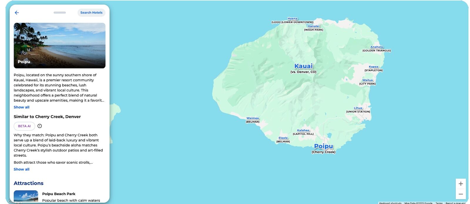 screenshot of priceline neighbhorhood navigator tool