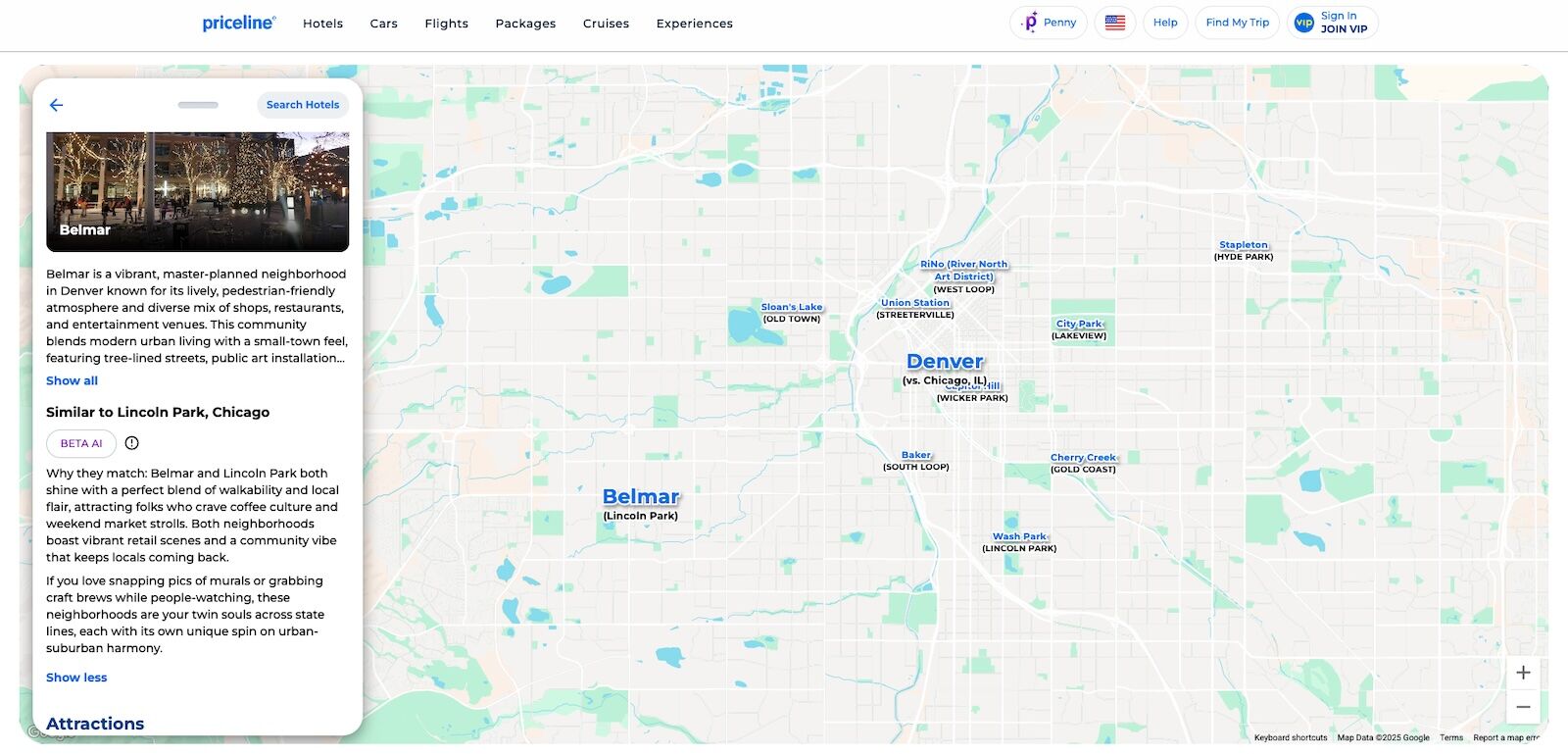 screenshot of priceline neighborhood navigator