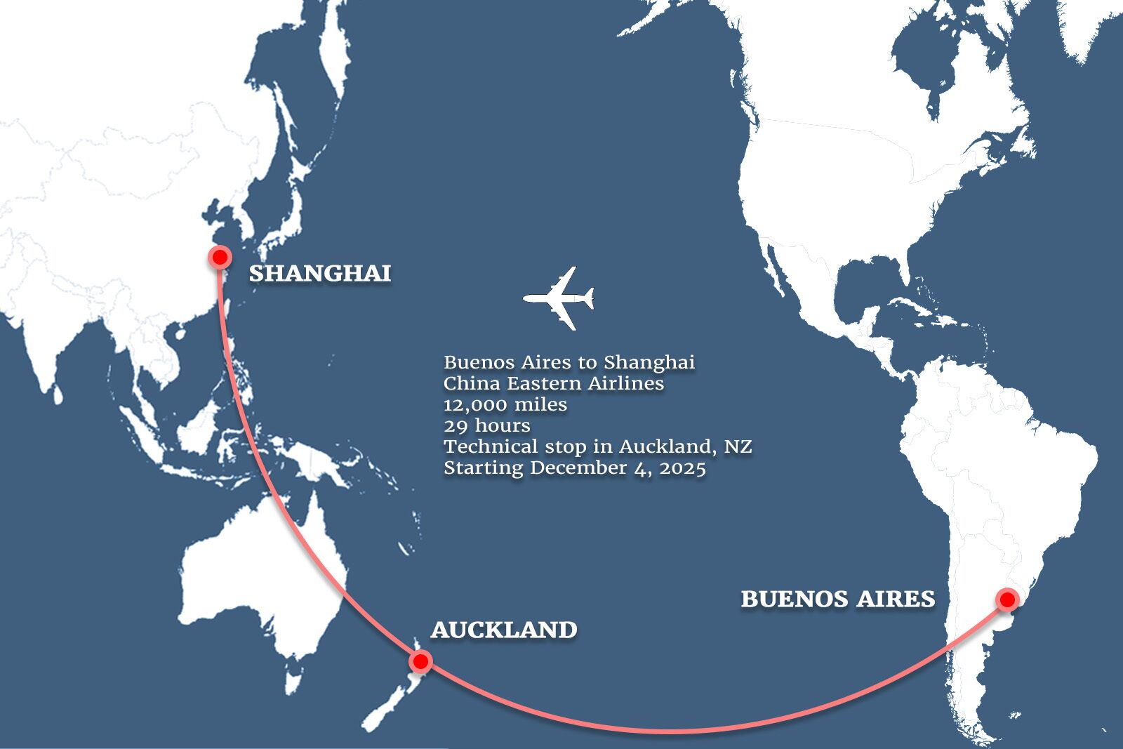longest flight map - china eastern
