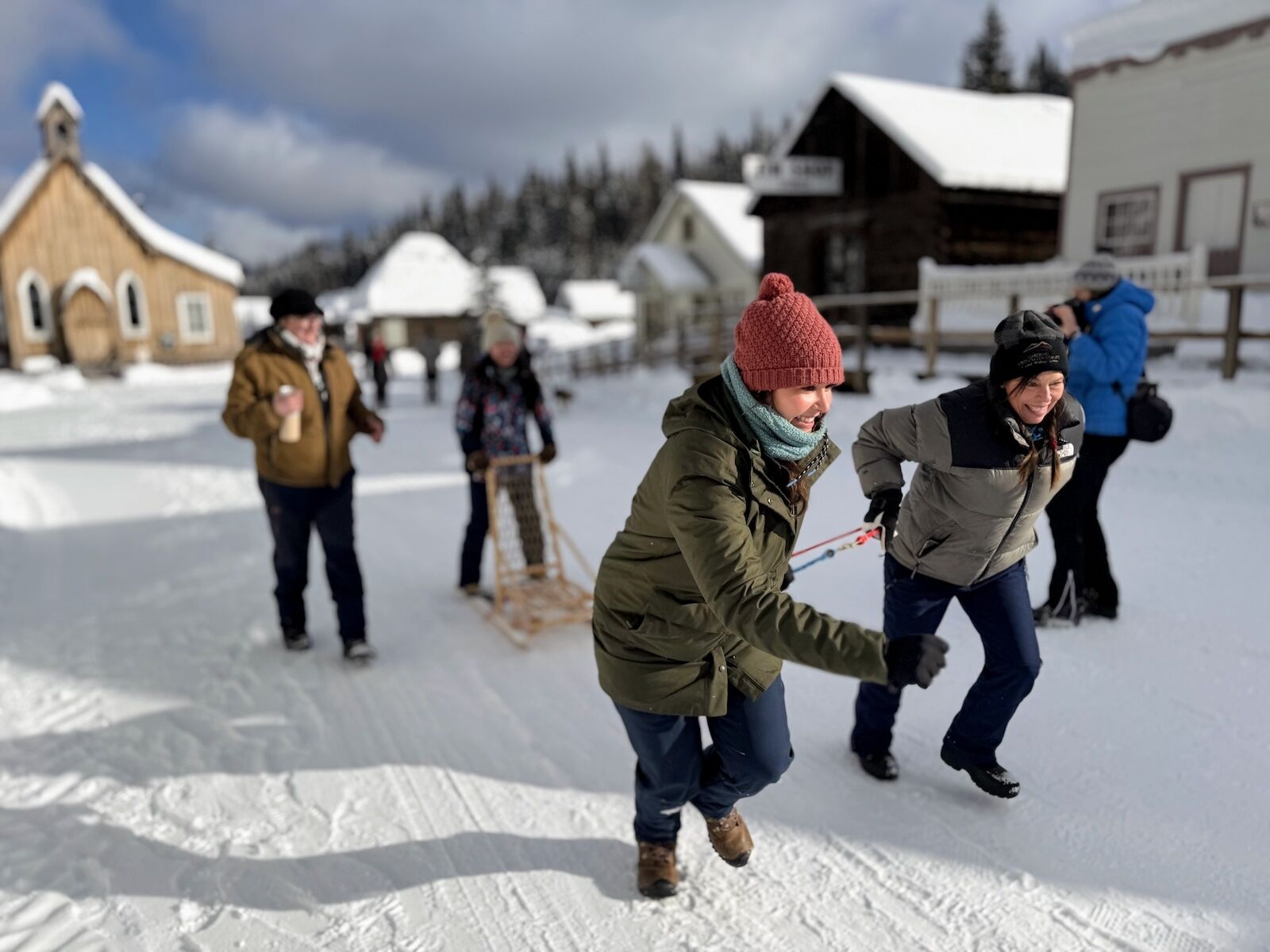 people mushing in street
