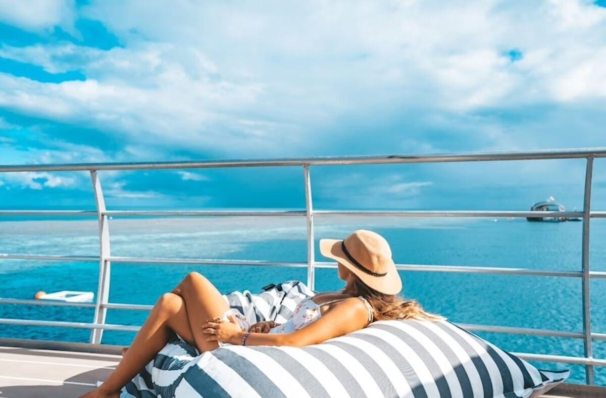 woman in bean bag chair on boat