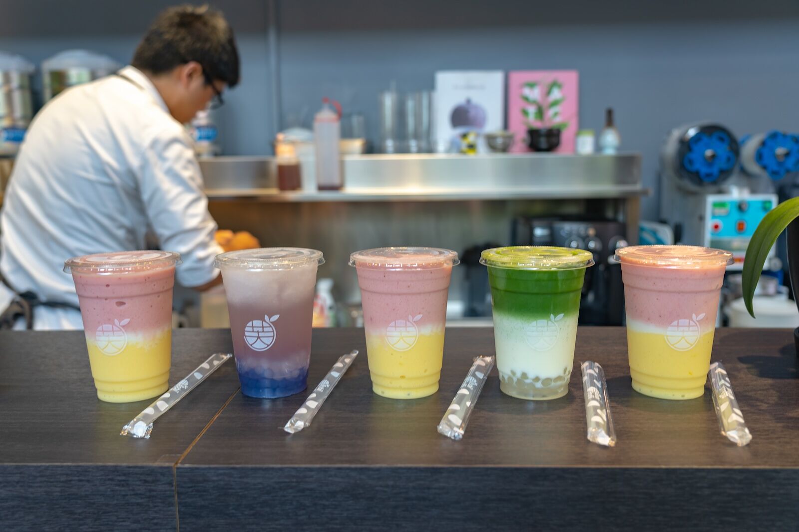 boba drinks on counter in taipei