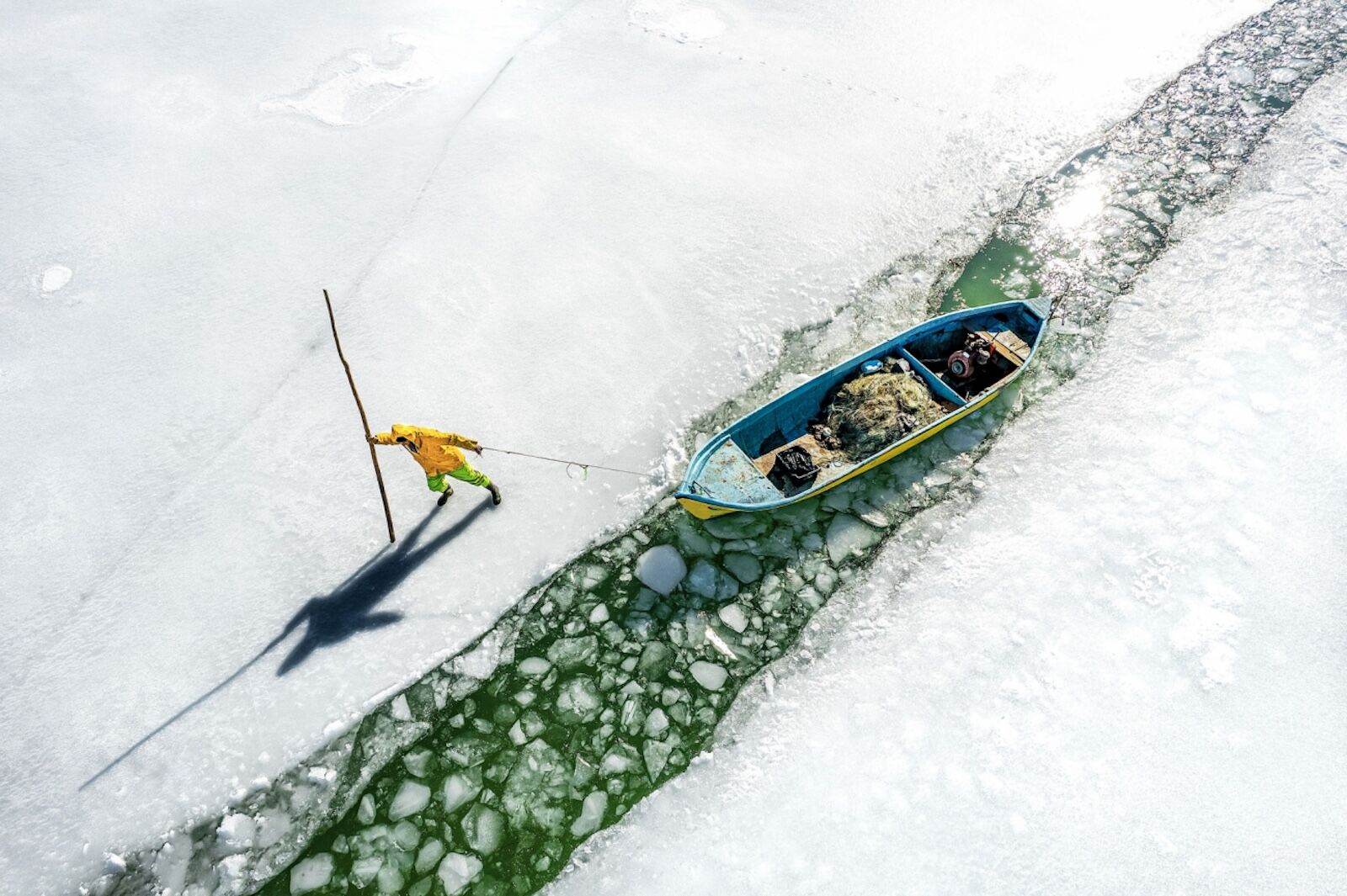 ice fisherman drone photo