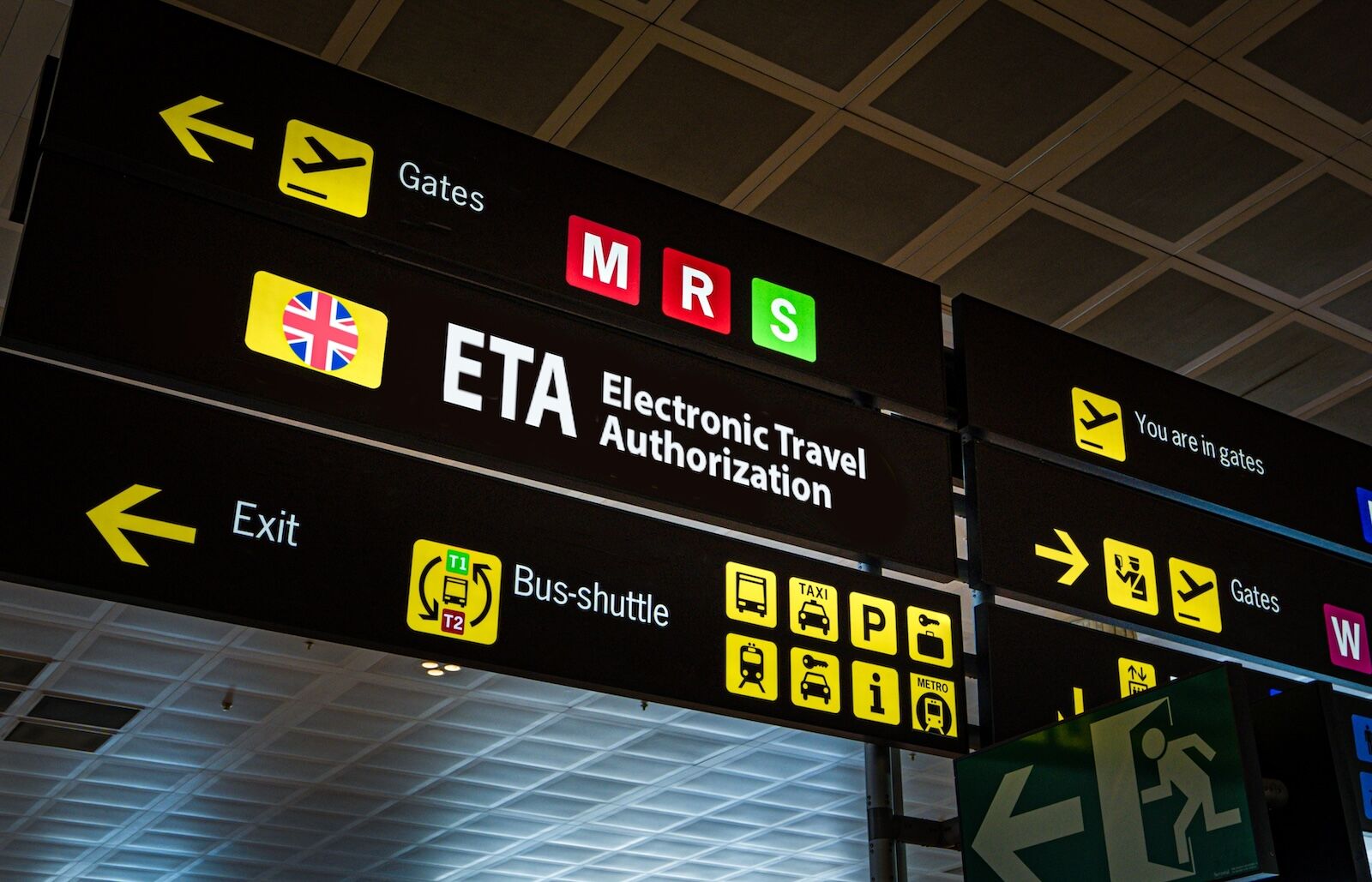 ETA sign at UK airport