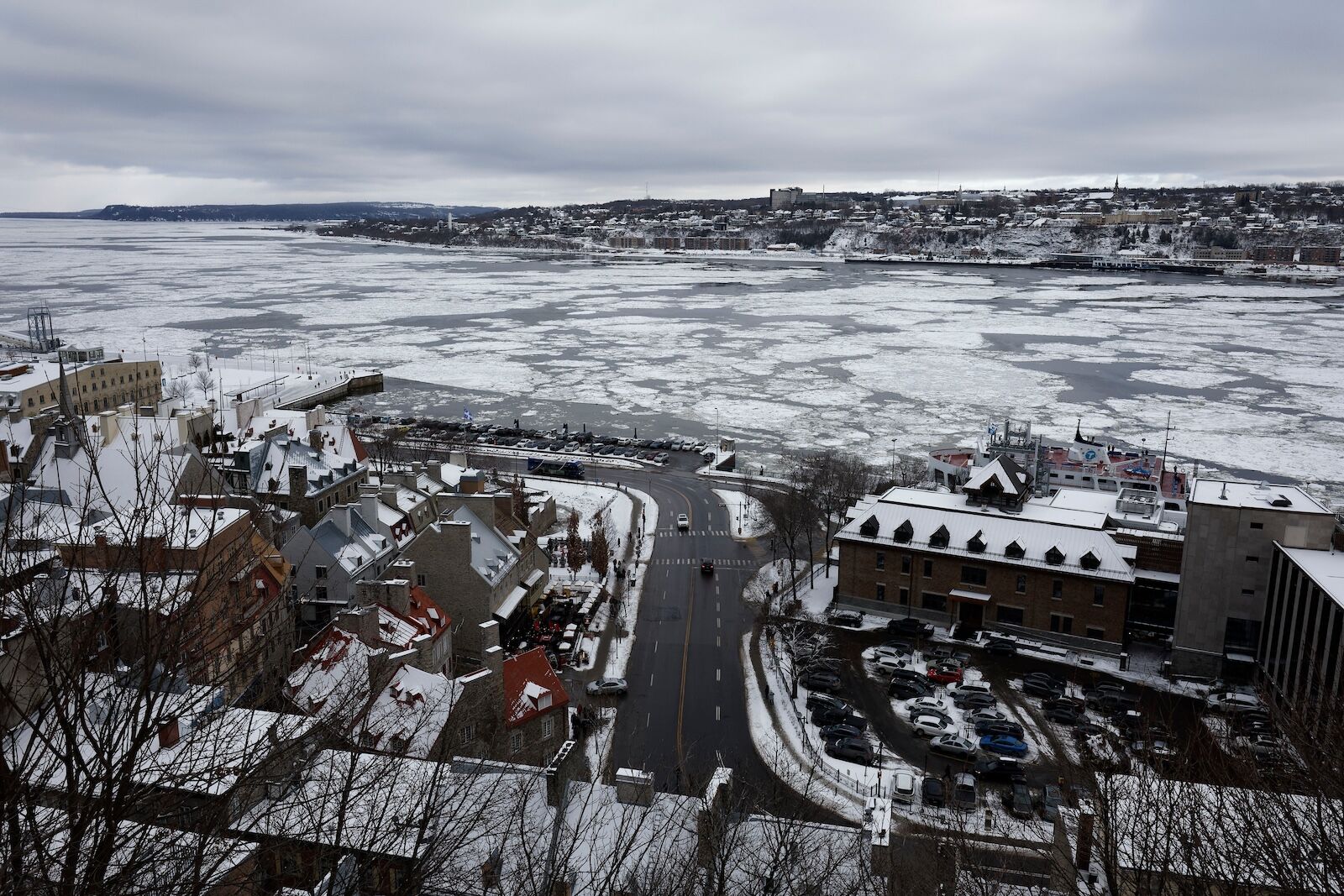 frozen st. lawrence river in quebec