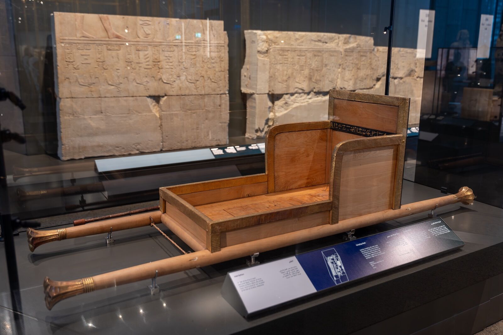 Giza-Egypt Feb 13, 2025: The original chair of Queen Hetepheres I, discovered in her tomb, was made of wood and covered in gold and faience. Grand Egyptian Museum (GEM).