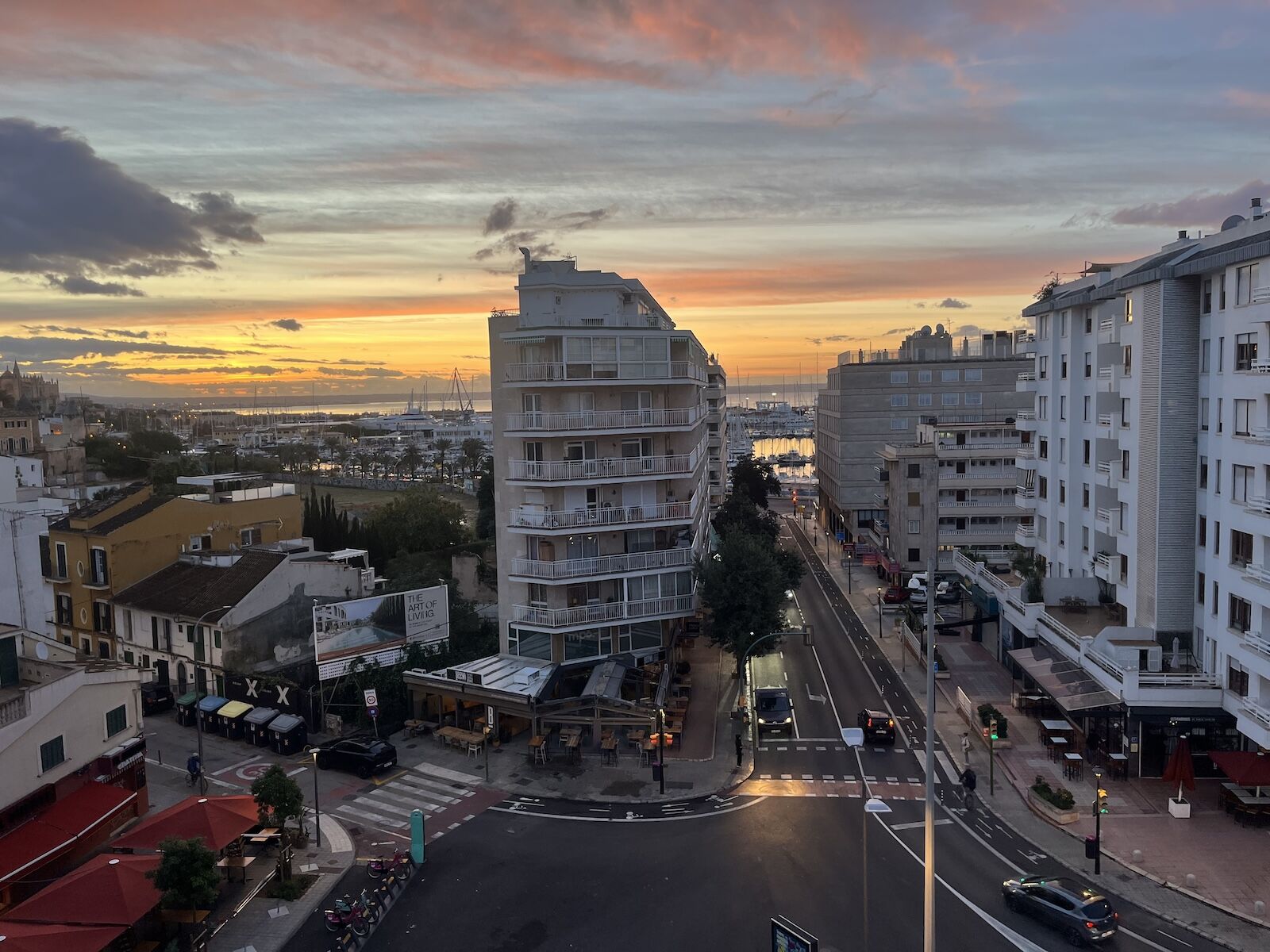 view from ac hotel ciutat de palma of sunrise over city