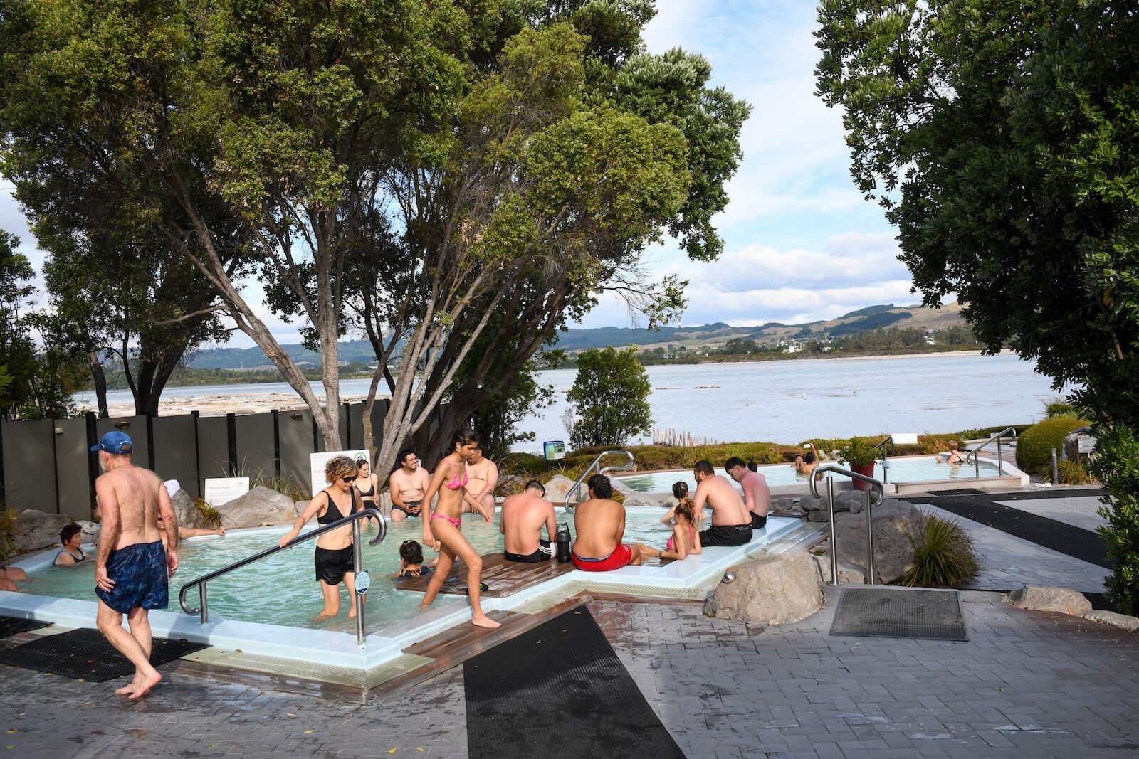 Rotorua, New Zealand - 20 January 2025: people at the Polynesian spa on Rotorua in New Zealand