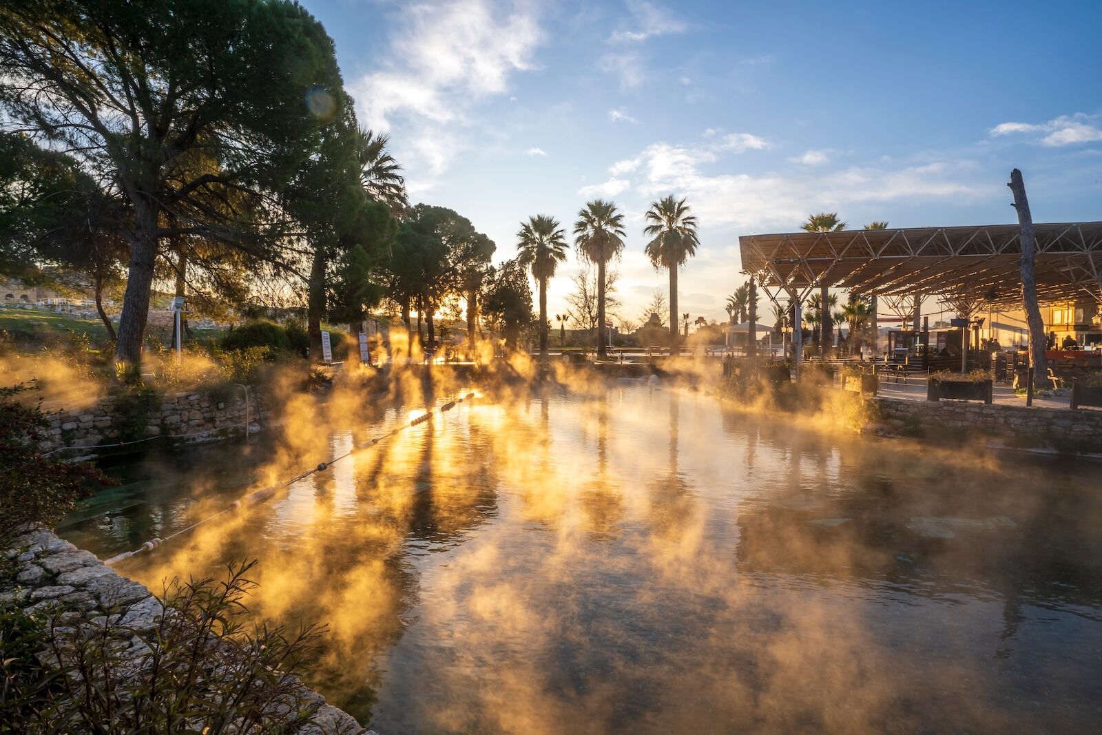 The Antique pool (Cleopatra's Bath) view in Pamukkale. It's a popular touristic destination during a Pamukkale visit