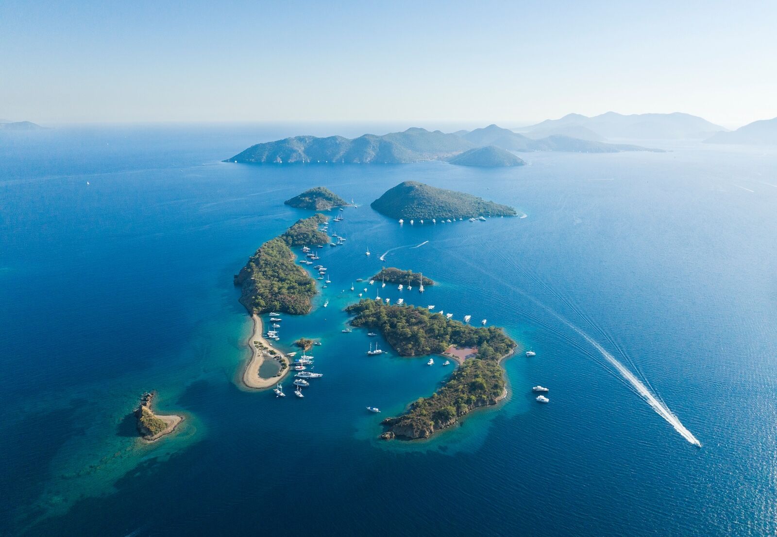 Turkish Maldives Yassica Islands Drone Photo, Gocek Fethiye, Mugla Turkiye (Turkey)
