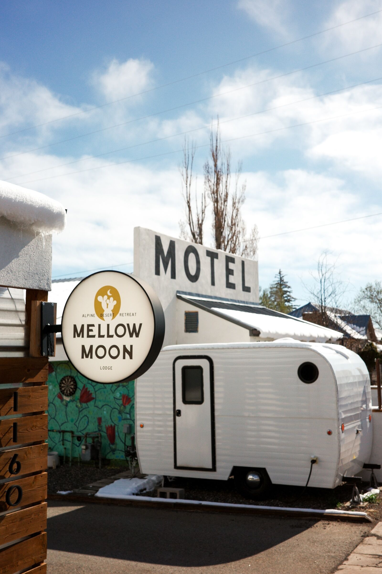 sign and trailer at mellow moon lodge