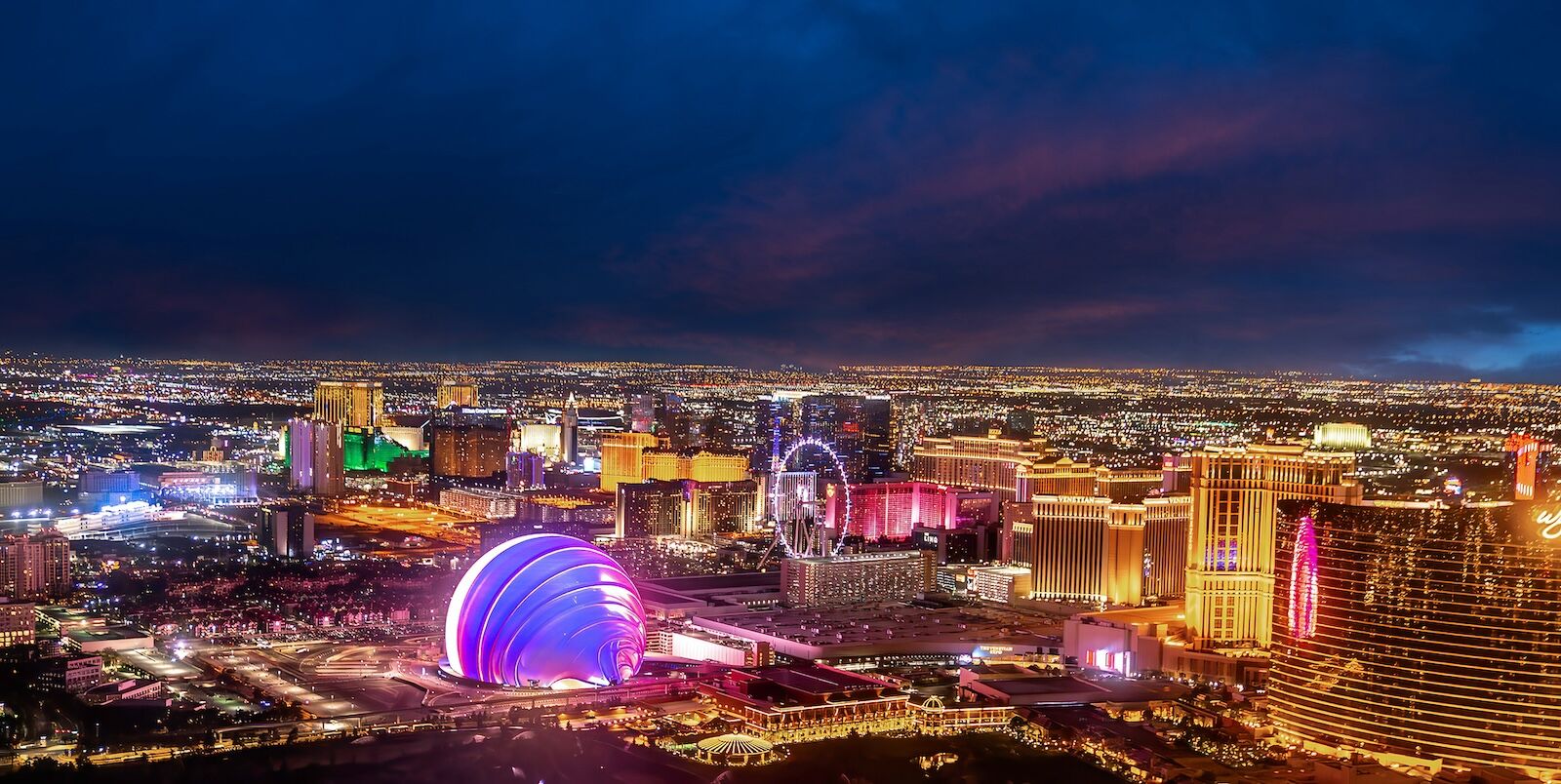 las vegas to sydney - sphere at night