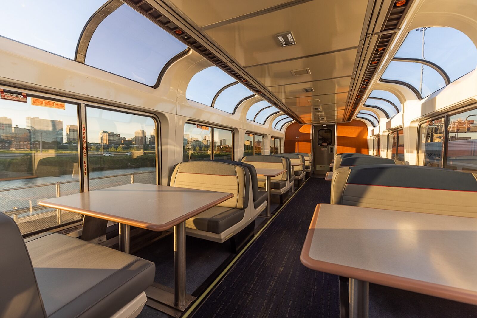 world cup train travel - amtrak car lounge