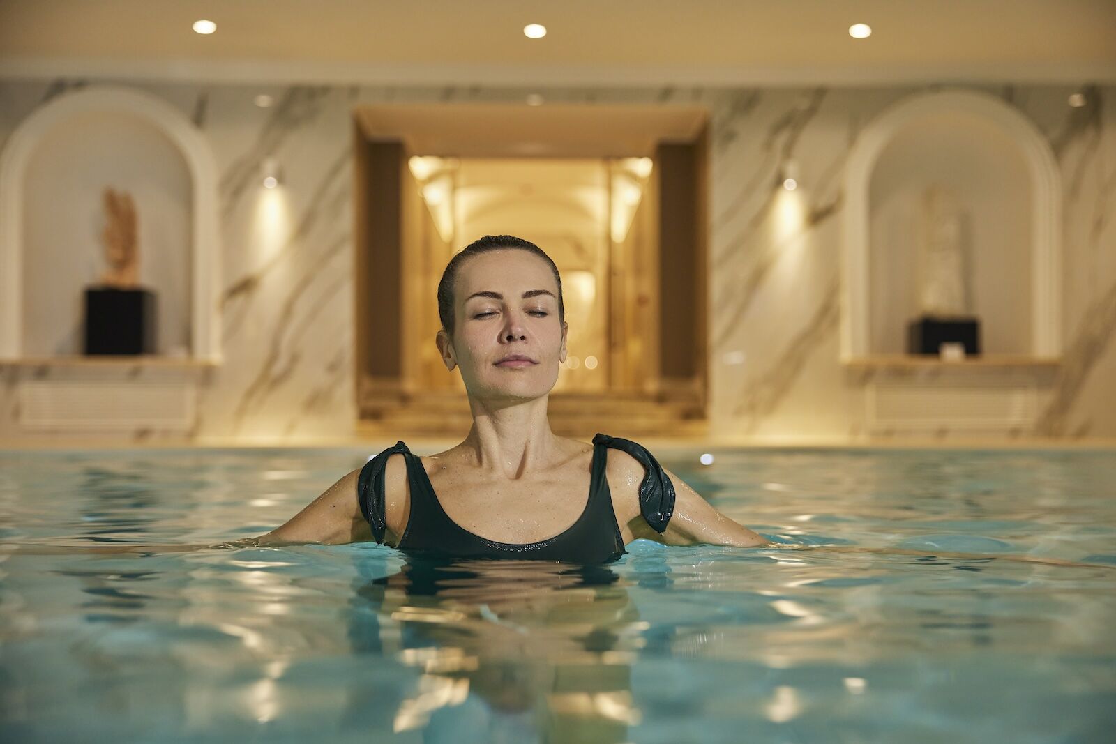 woman in pool at palazzo fiuggi