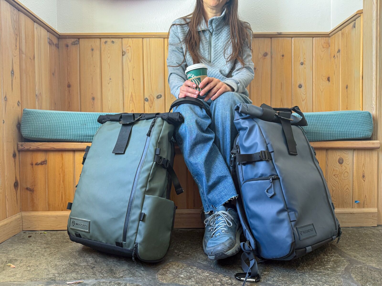 prvke backpack review - in waiting area on floor