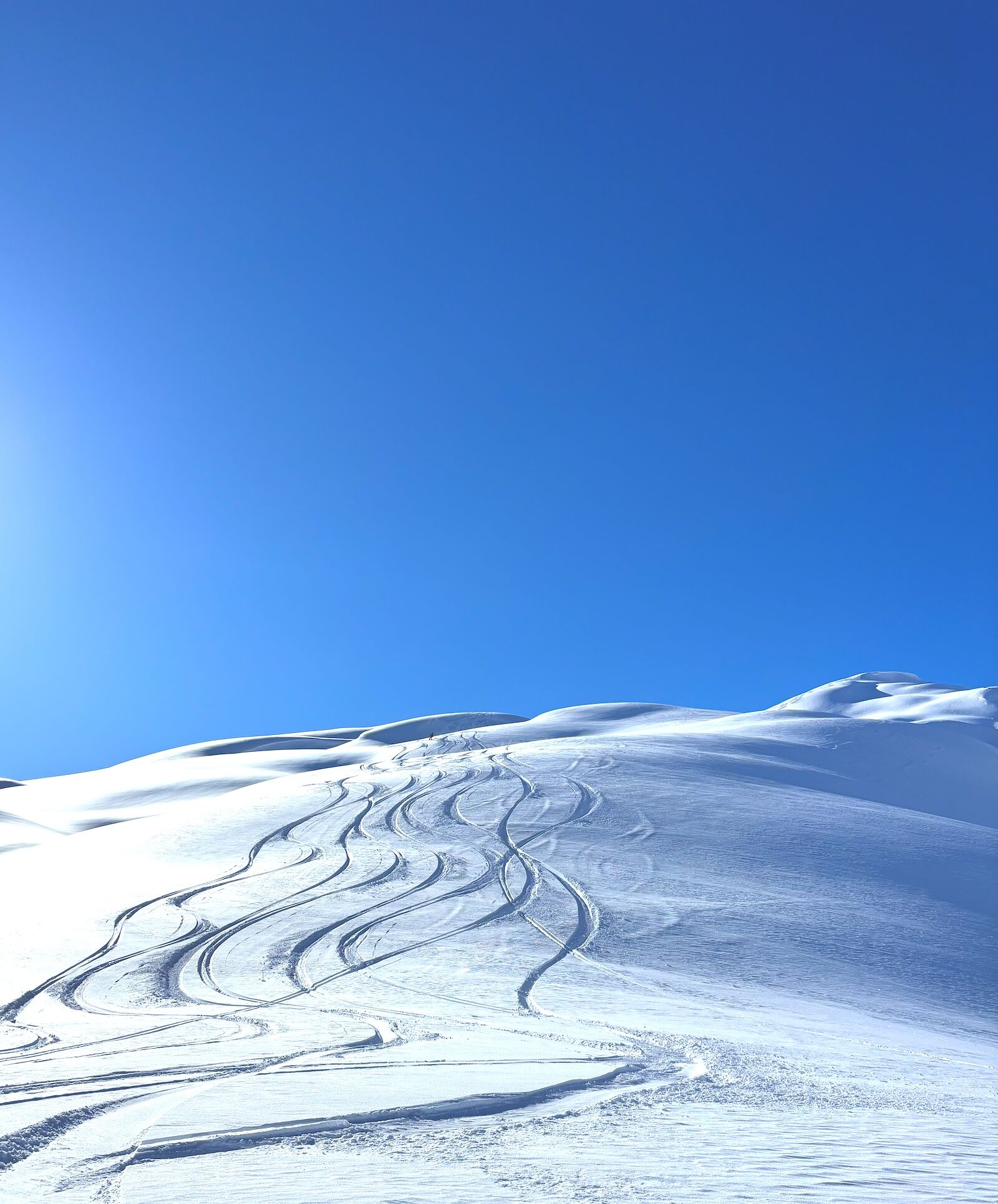 ski tracks on mountain in alaska
