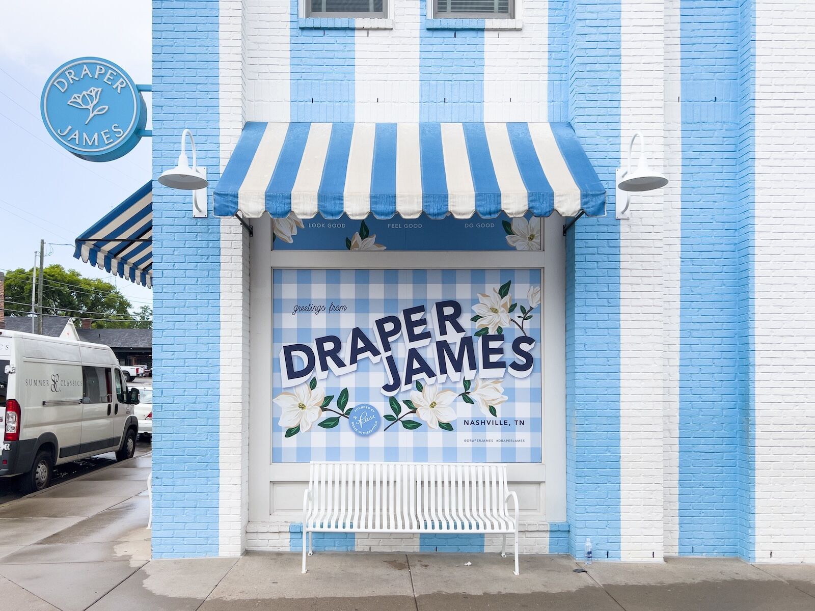 Nashville, TN, USA - June 29, 2024: Draper James, founded by Reese Witherspoon, is a cozy boutique with Southern style. This Nashville store is the flagship store in the 12 South neighborhood.