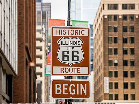 Historic Illinois Route 66 Begin sign