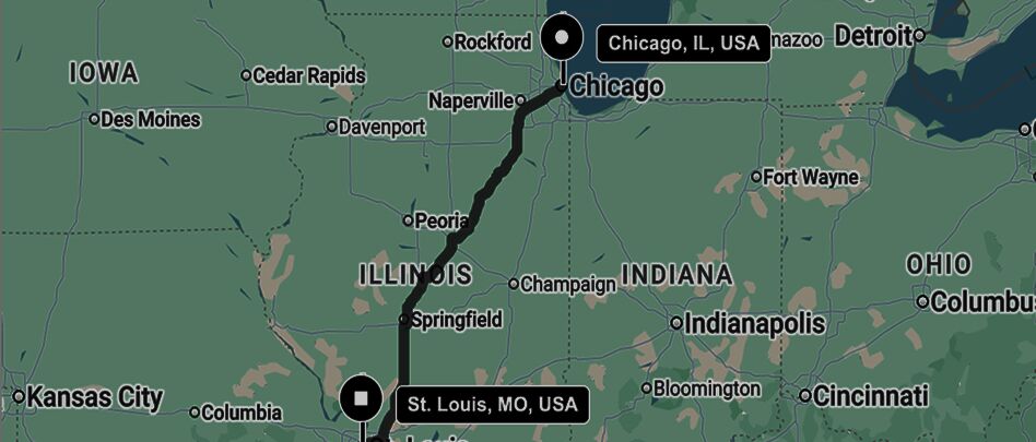 Chicago to St. Louis Route Map