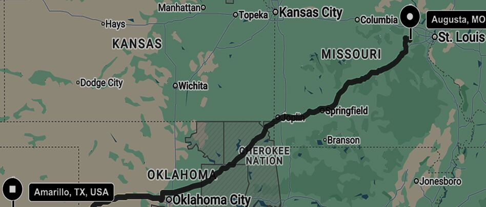 Augusta to Amarillo Route Map