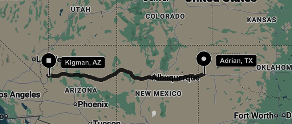 Adrian to Kingman Route Map