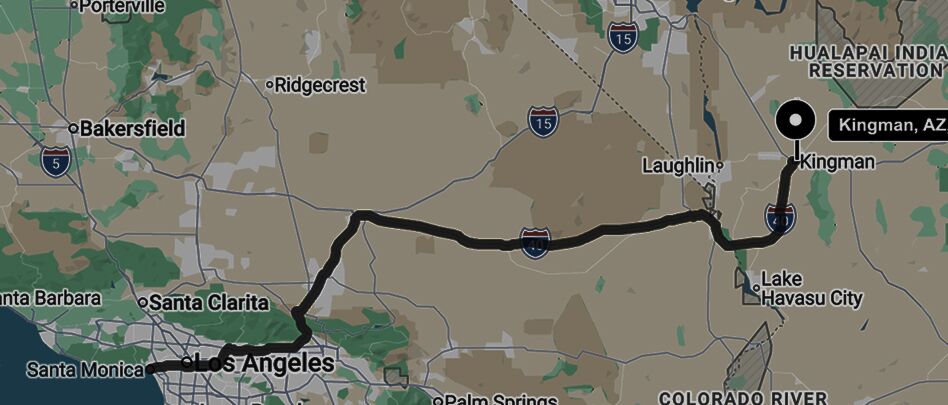 Oatman to Santa Monica Route Map