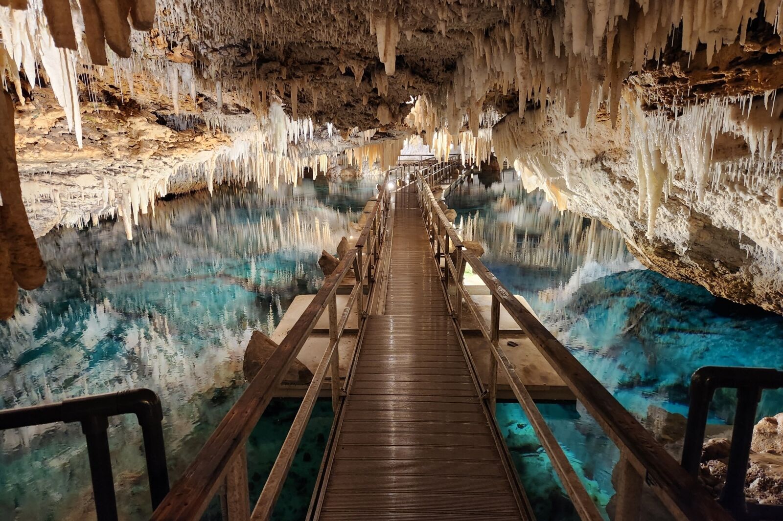 Beautiful view inside the underground Crystal Caves of Bermuda.