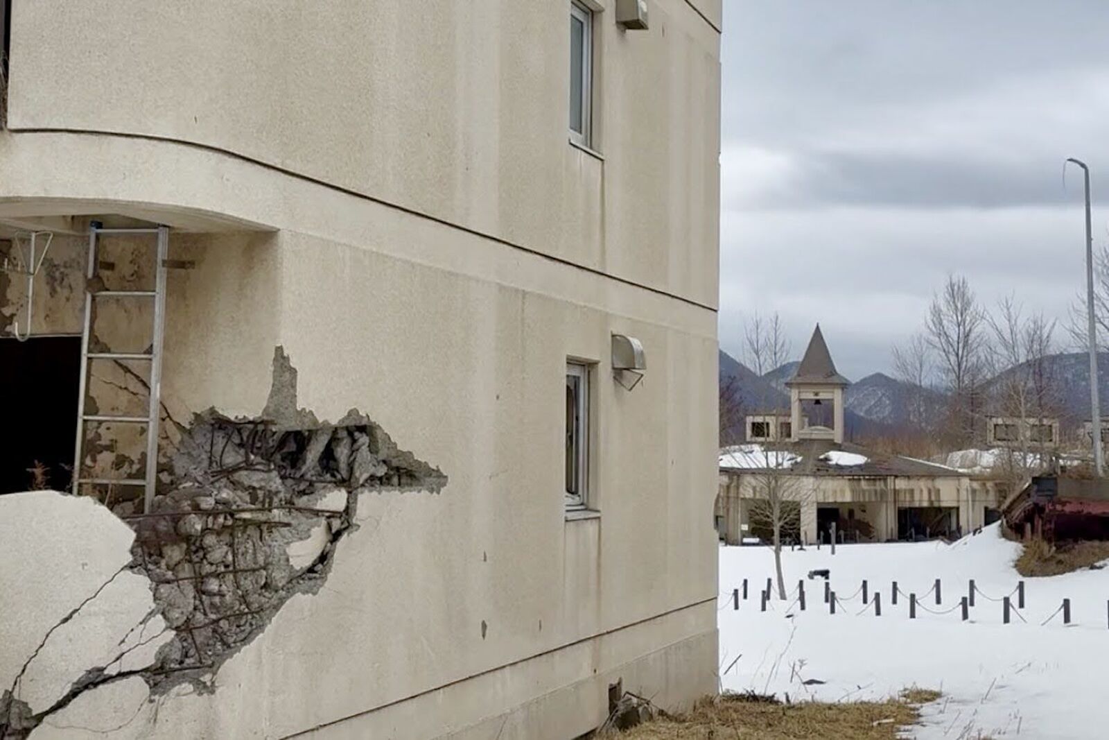 mount usu volcano - ruined building