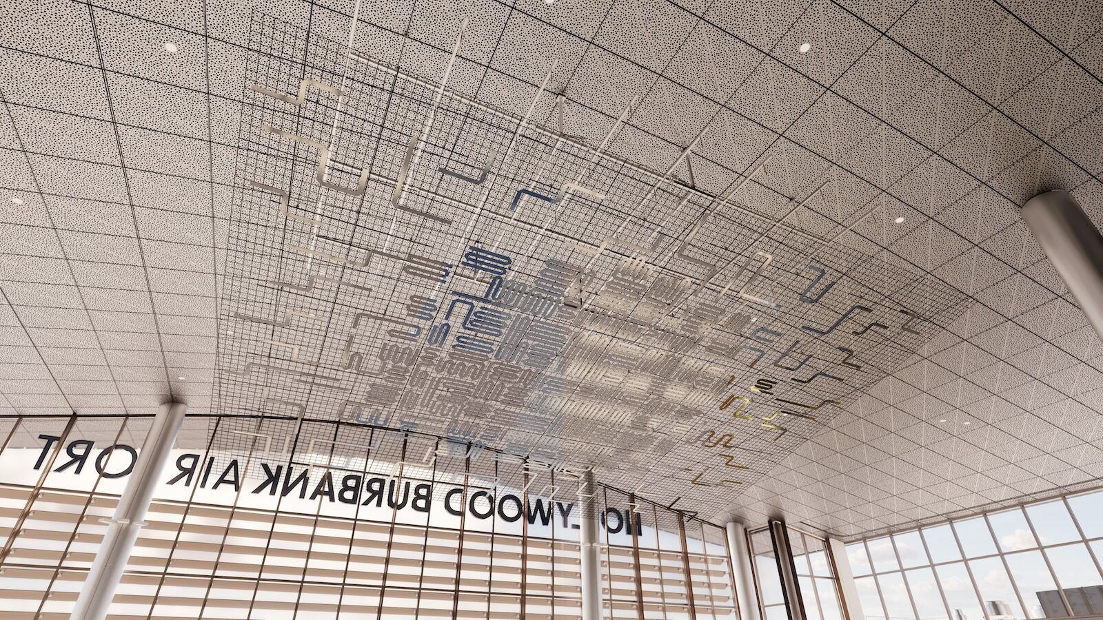 Rendering of "when we reflect" artwork at new bur bank airport terminal