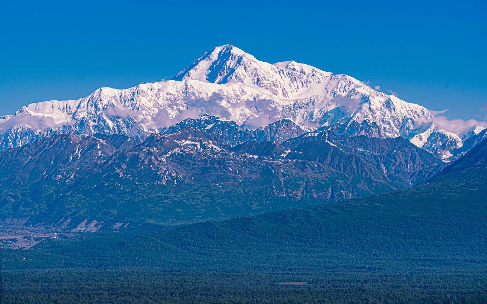 denali peak with blue sky