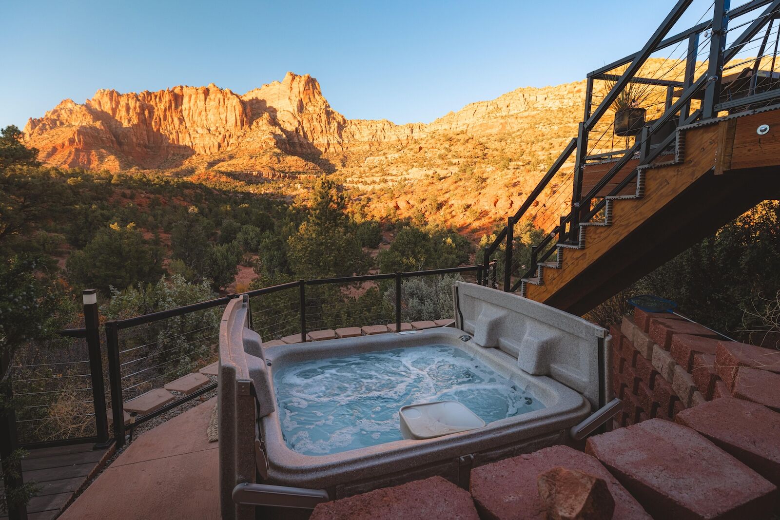hot tub at zion airbnb cabin
