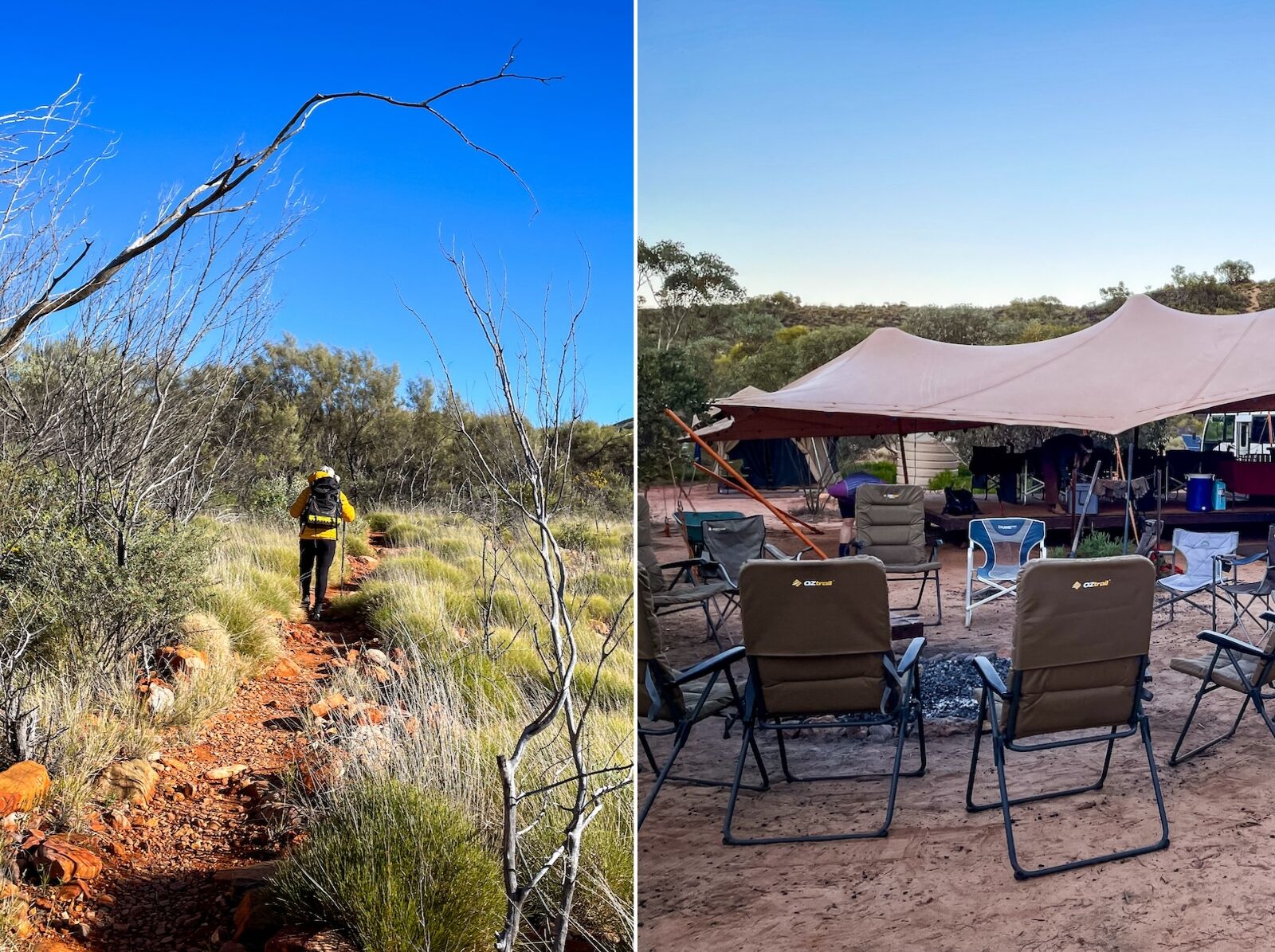 Larapinta Trail - solo hiker and campfire