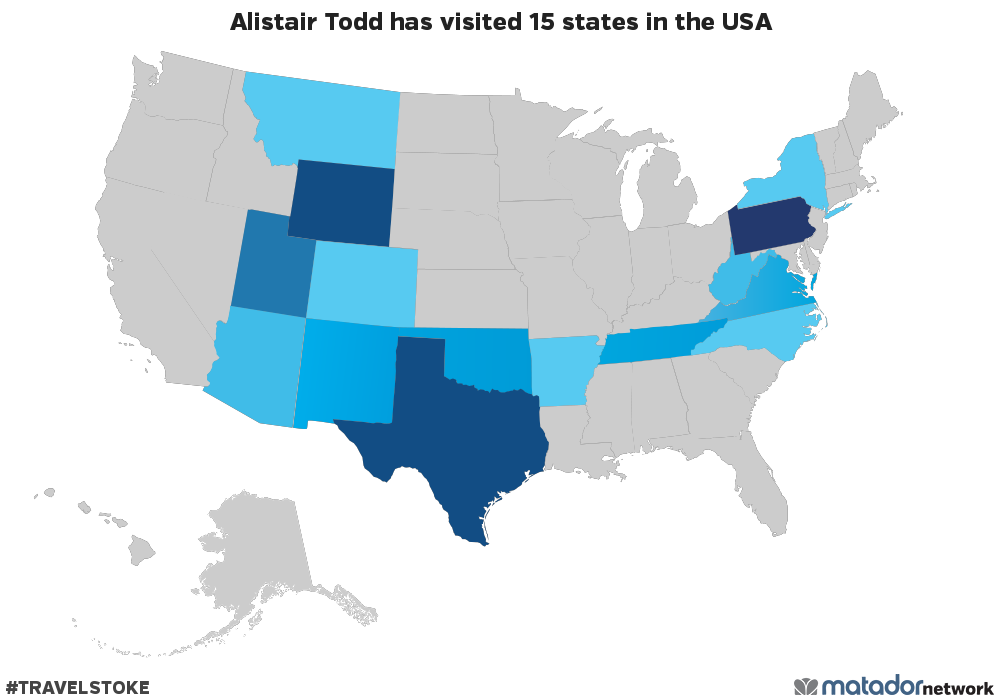 Alistair Todd has been to 15 US States